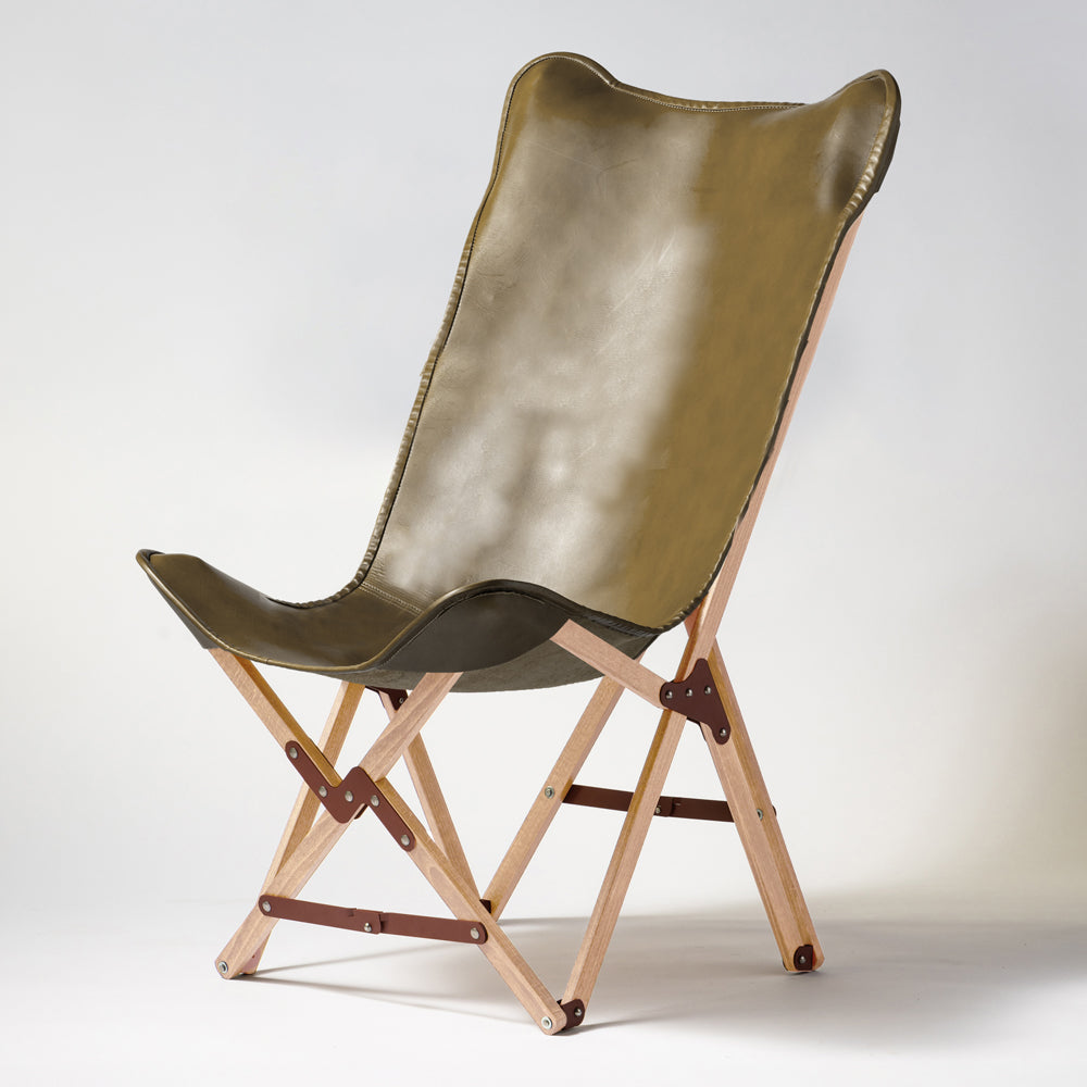 "PARAGON" FOLDING CAMP CHAIR LEATHER SEAT / HIGH BACK TYPE